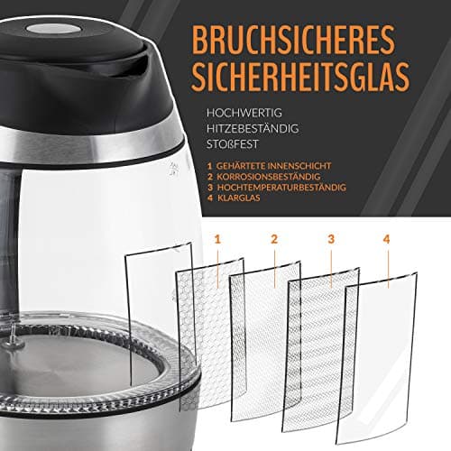 TRESKO Bouilloire électrique en cristal 1.8 L | Illumination LED | Fonction de Maintien au Chaud