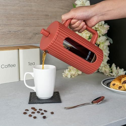 Café Olé Ciao 3 tasses cafetière à piston rouge, passoire en acier inoxydable, idéale pour la maison