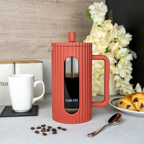Café Olé Ciao 3 tasses cafetière à piston rouge, passoire en acier inoxydable, idéale pour la maison