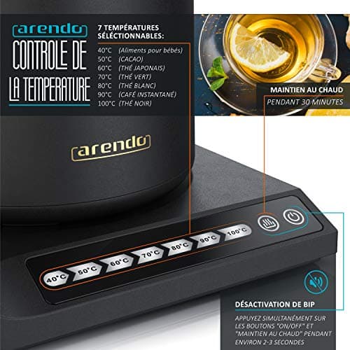 Bouilloire électrique Mizu 0,5 L - Glisser libre 360° - 7 températures - Acier inoxydable - Sécurité surchauffe - Sans B