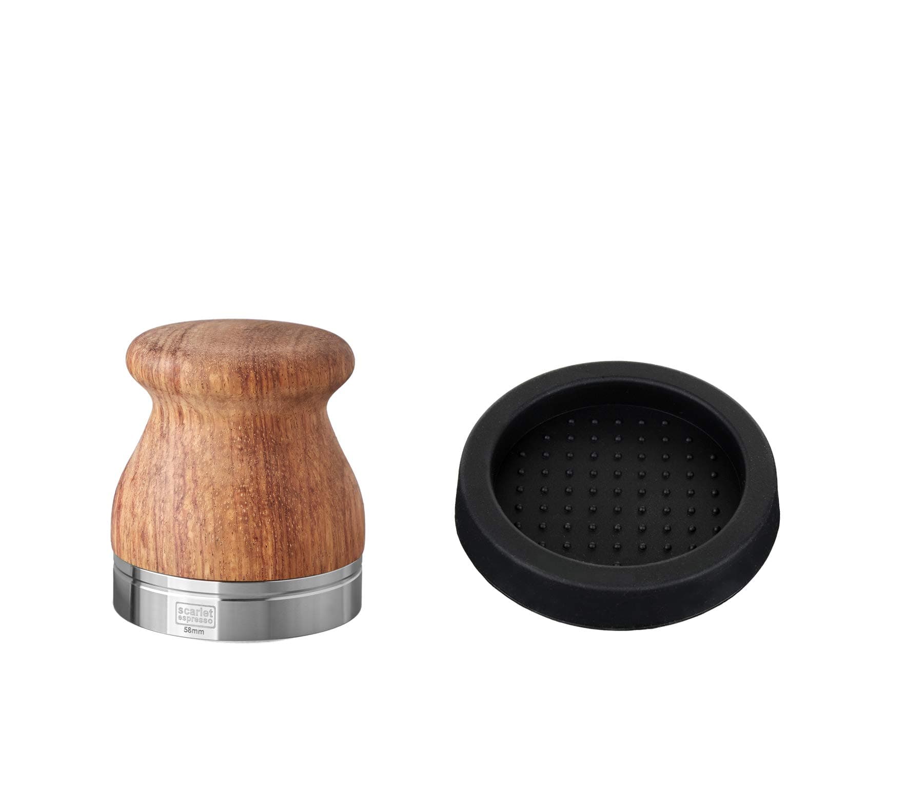 Scarlet Espresso Comodo Tamper Barista avec manche en bois de rose et base en acier inoxydable (58 mm) pour professionne
