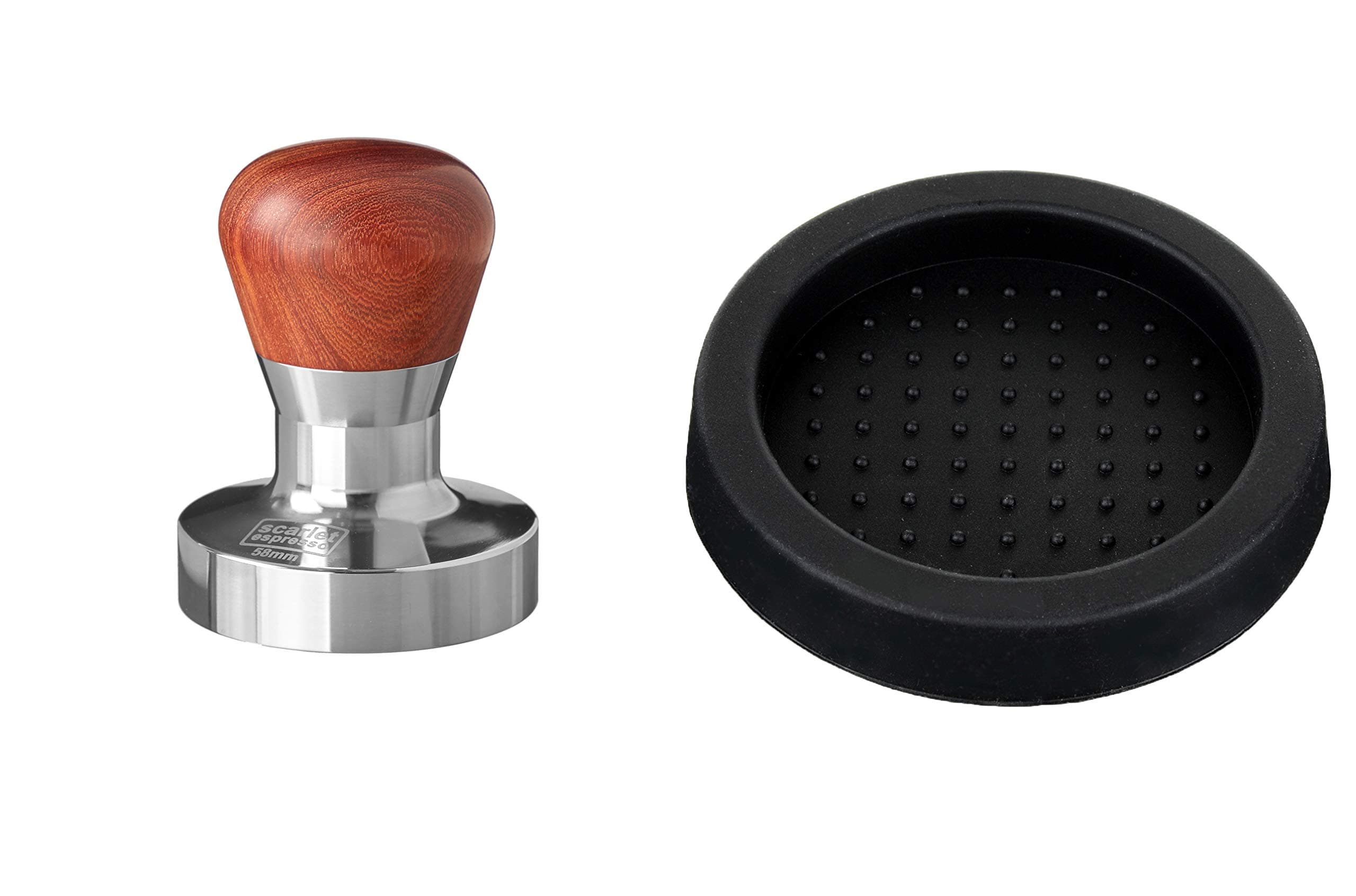 Scarlet espresso | Tamper Passion pour Barista avec poignée ergonomique en bois précieux et base en acier inoxydable (58