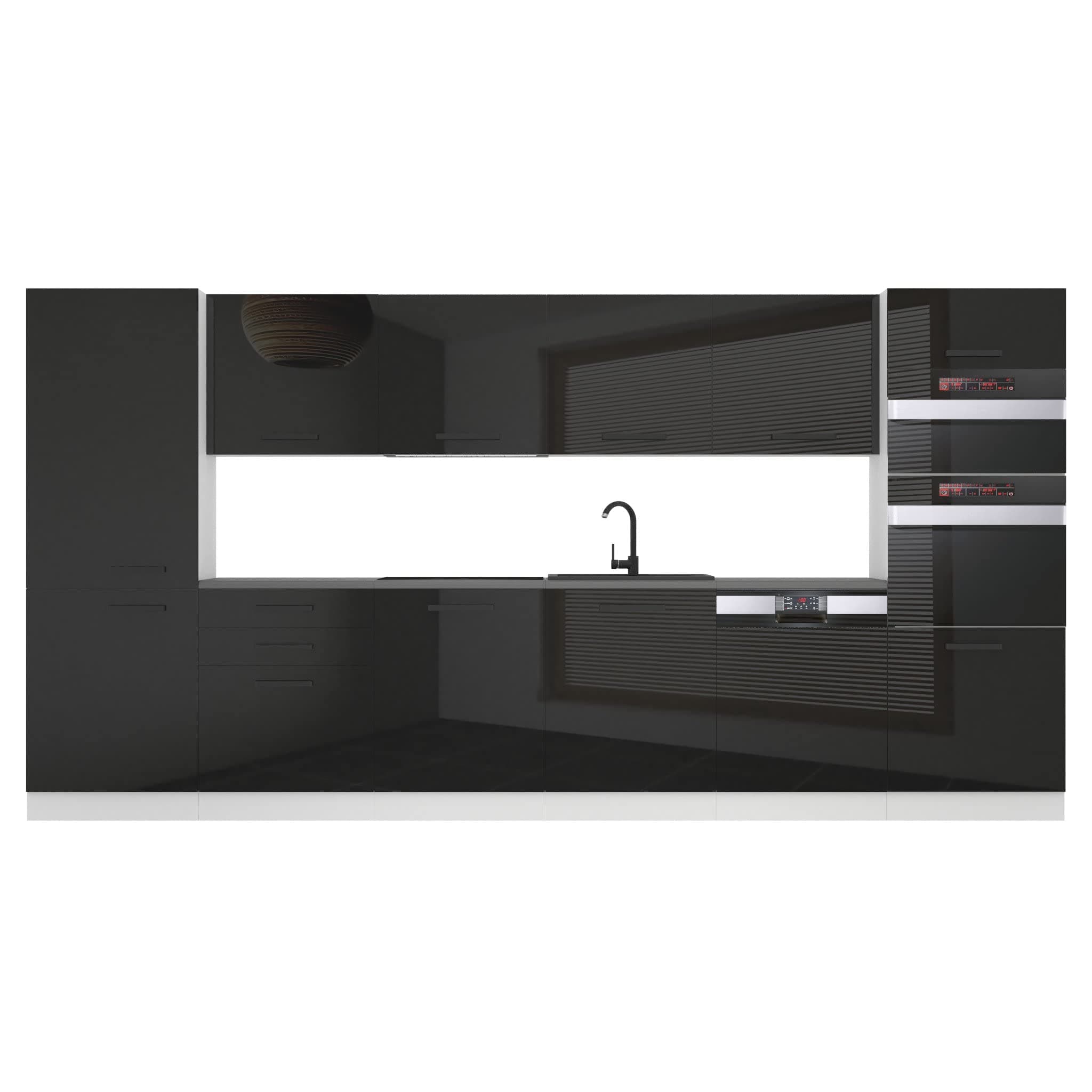 Meubles de Cuisine Complets Belini Naomi - 360 cm, Noir Étincelant